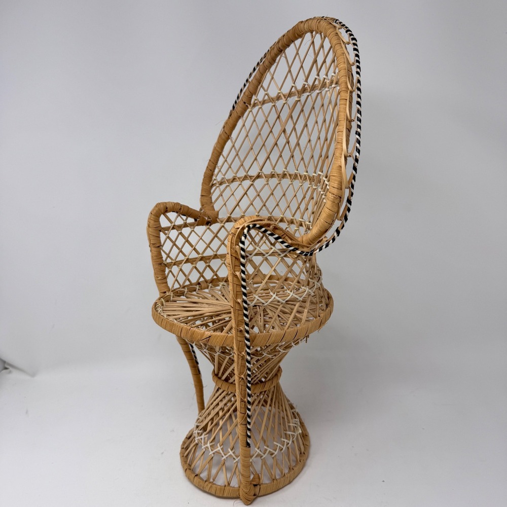 Vintage Wicker Peacock Chair Planter Stand Boho Rattan Accent